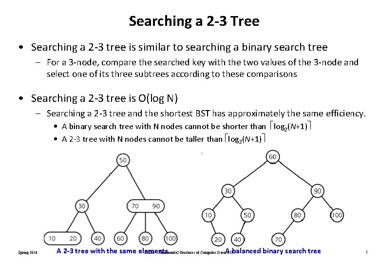 Searching a 2 -3 Tree • Searching a 2 -3 tree is similar to Searching a 2 -3 Tree • Searching a 2 -3 tree is similar to