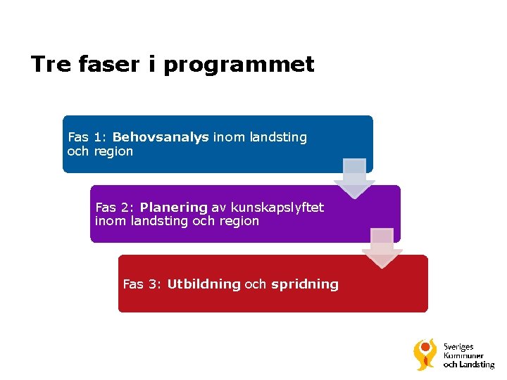 Tre faser i programmet Fas 1: Behovsanalys inom landsting och region Fas 2: Planering