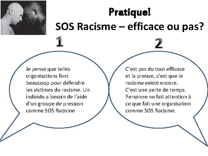 Pratique! SOS Racisme – efficace ou pas? 1 Je pense que telles organisations font