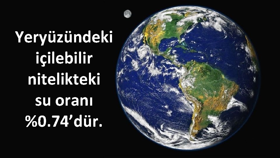 Yeryüzündeki içilebilir nitelikteki su oranı %0. 74’dür. 