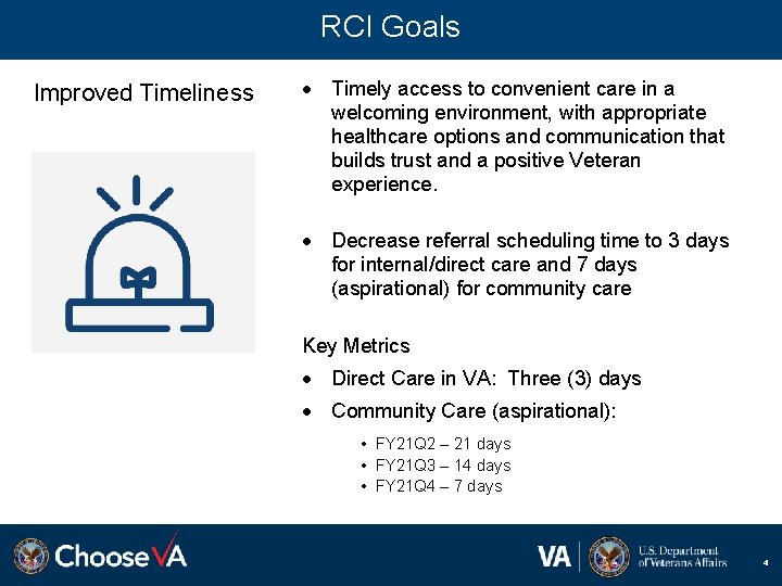 RCI Goals Improved Timeliness Timely access to convenient care in a welcoming environment, with