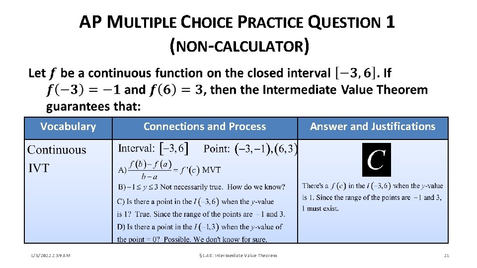AP MULTIPLE CHOICE PRACTICE QUESTION 1 (NON-CALCULATOR) Vocabulary 1/5/2022 2: 59 AM Connections and