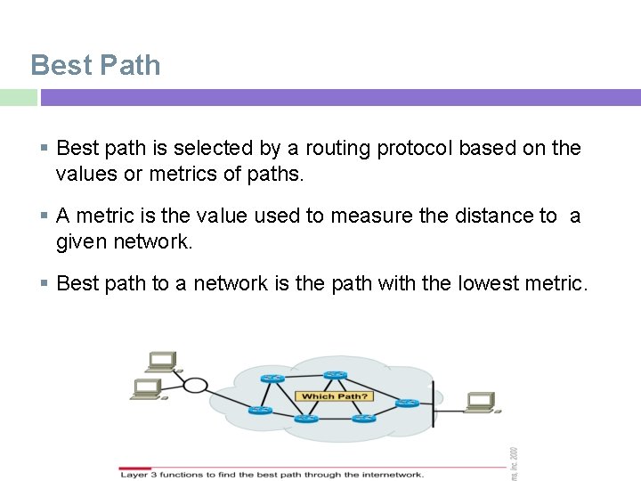 Best Path Best path is selected by a routing protocol based on the values