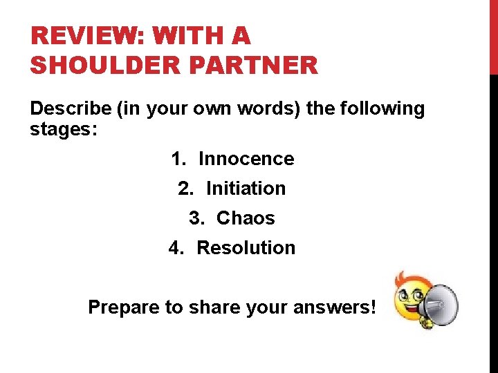 REVIEW: WITH A SHOULDER PARTNER Describe (in your own words) the following stages: 1.