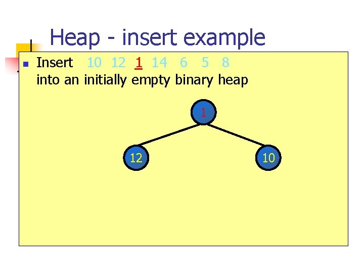 Heap - insert example n Insert 10 12 1 14 6 5 8 into