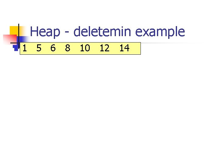 Heap - deletemin example n 1 5 6 8 10 12 14 
