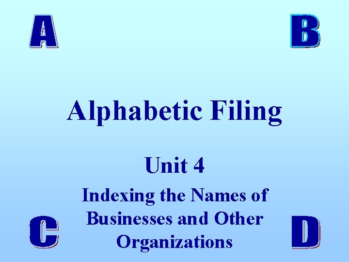 Alphabetic Filing Unit 4 Indexing the Names of Businesses and Other Organizations 