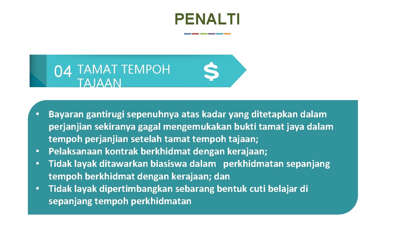 PENALTI 04 TAMAT TEMPOH TAJAAN • Bayaran gantirugi sepenuhnya atas kadar yang ditetapkan dalam