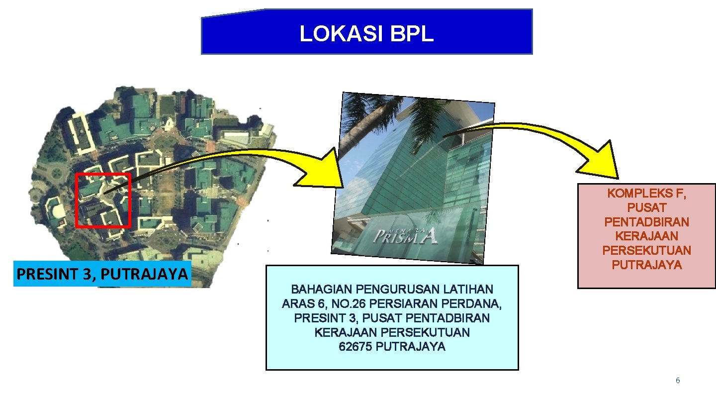 LOKASI BPL PRESINT 3, PUTRAJAYA KOMPLEKS F, PUSAT PENTADBIRAN KERAJAAN PERSEKUTUAN PUTRAJAYA BAHAGIAN PENGURUSAN