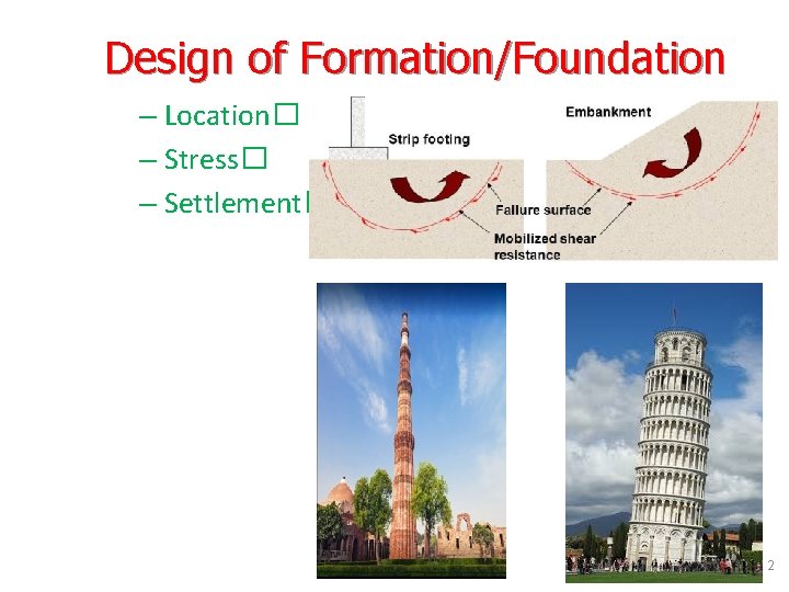 Design of Formation/Foundation – Location� – Stress� – Settlement� 2 