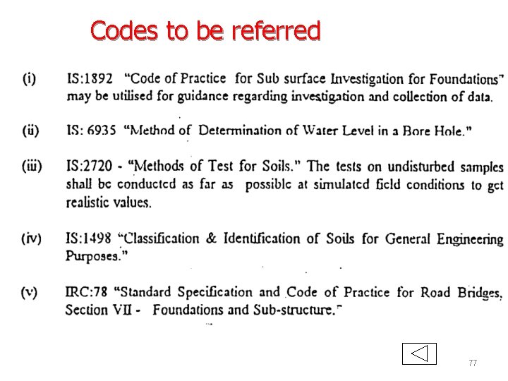 Codes to be referred 77 