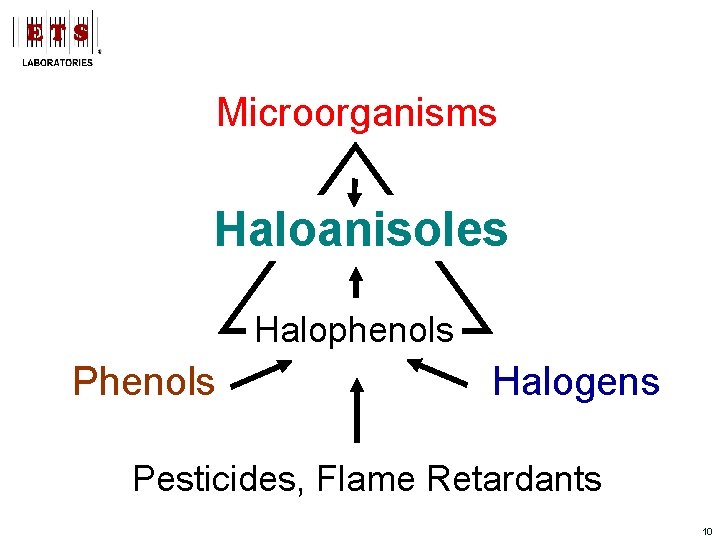 Microorganisms Haloanisoles Halophenols Phenols Halogens Pesticides, Flame Retardants 10 