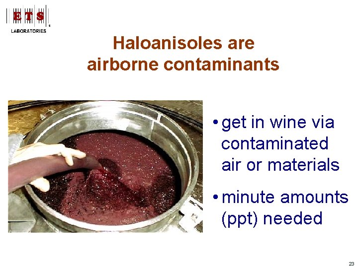 Haloanisoles are airborne contaminants • get in wine via contaminated air or materials •