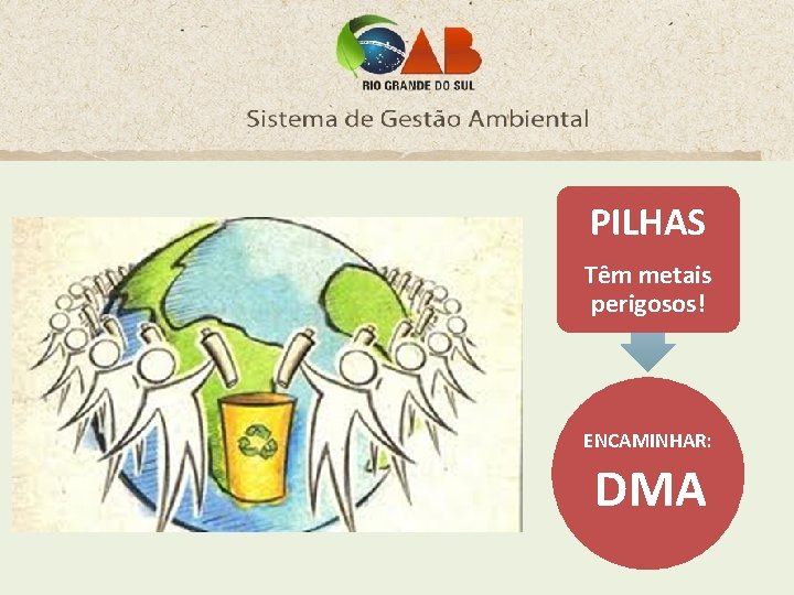 PILHAS Têm metais perigosos! ENCAMINHAR: DMA 
