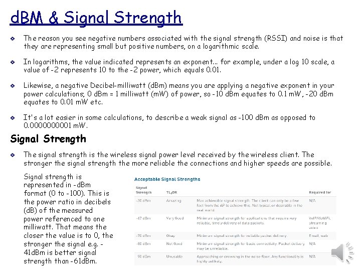 d. BM & Signal Strength v v The reason you see negative numbers associated