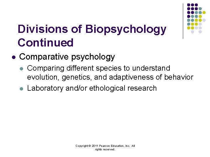 Divisions of Biopsychology Continued l Comparative psychology l l Comparing different species to understand