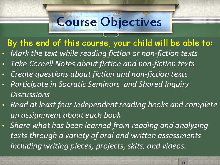 Course Objectives • • • By the end of this course, your child will