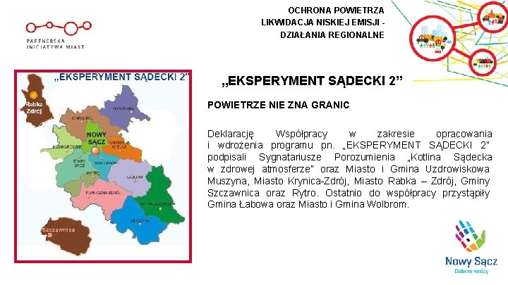 OCHRONA POWIETRZA LIKWIDACJA NISKIEJ EMISJI DZIAŁANIA REGIONALNE „EKSPERYMENT SĄDECKI 2” POWIETRZE NIE ZNA GRANIC