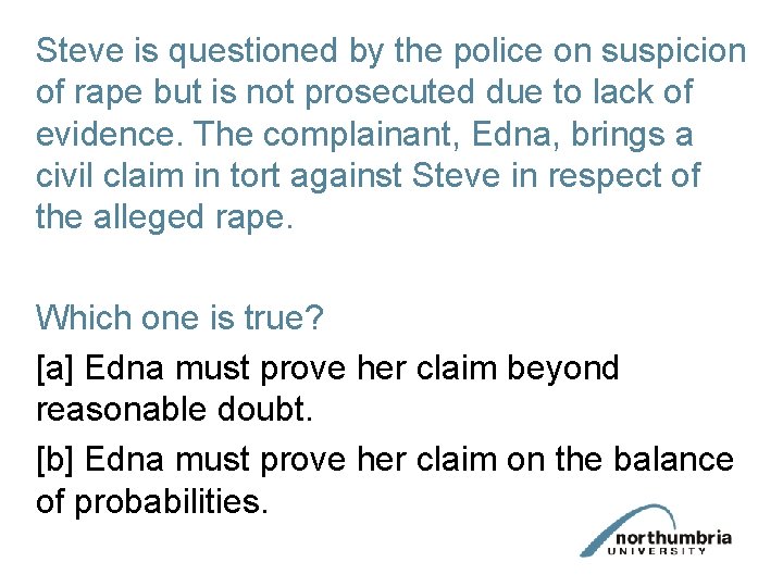 Steve is questioned by the police on suspicion of rape but is not prosecuted