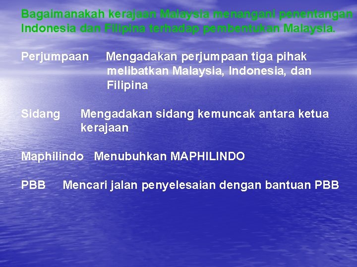 Bagaimanakah kerajaan Malaysia menangani penentangan Indonesia dan Filipina terhadap pembentukan Malaysia. Perjumpaan Sidang Mengadakan