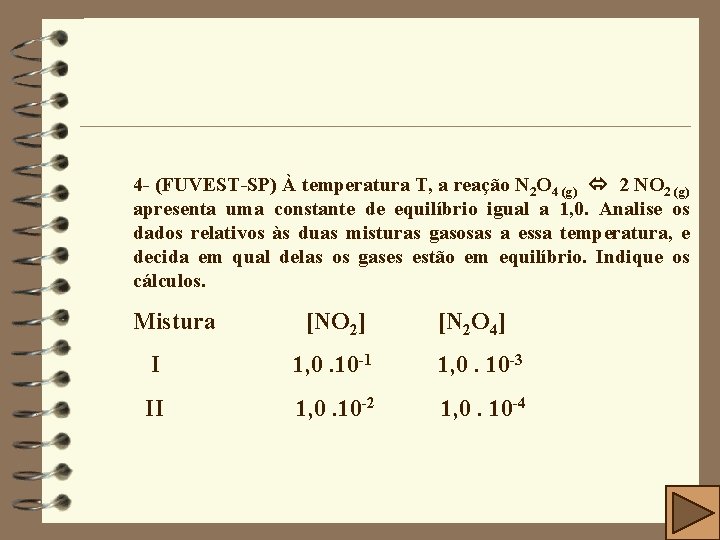 4 - (FUVEST-SP) À temperatura T, a reação N 2 O 4 (g) 2