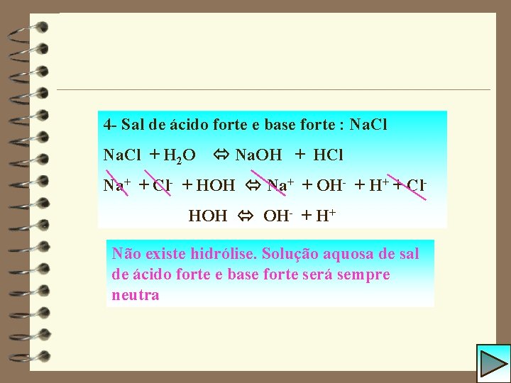 4 - Sal de ácido forte e base forte : Na. Cl + H