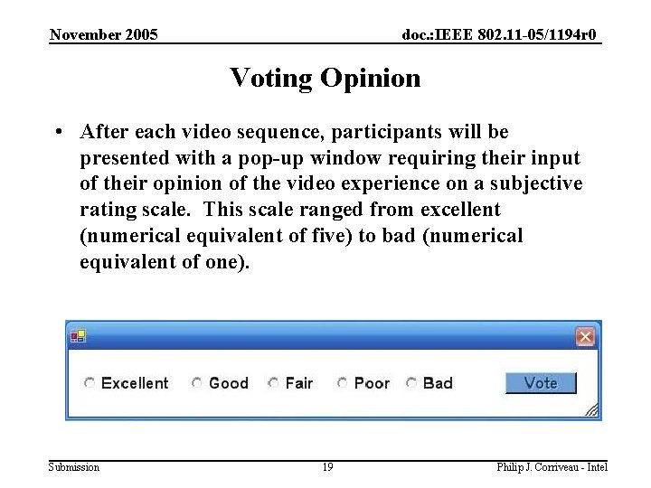 November 2005 doc. : IEEE 802. 11 -05/1194 r 0 Voting Opinion • After