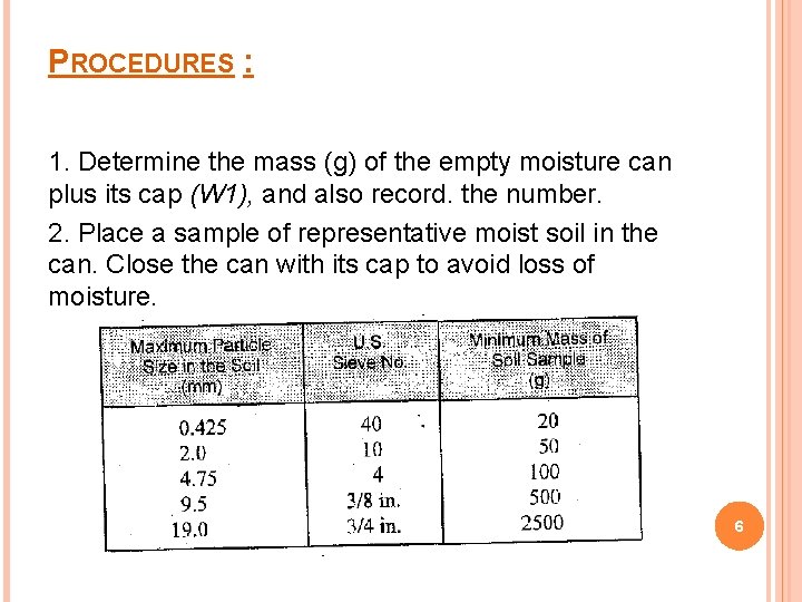 PROCEDURES : 1. Determine the mass (g) of the empty moisture can plus its