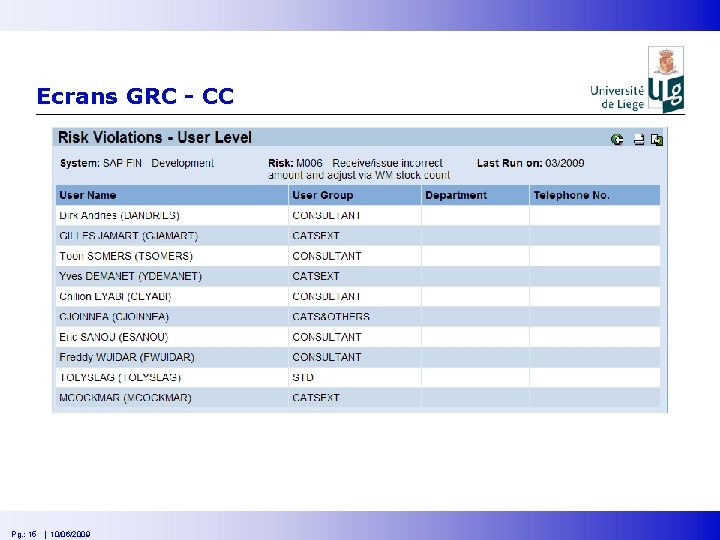 Ecrans GRC - CC Pg. : 15 | 10/06/2009 