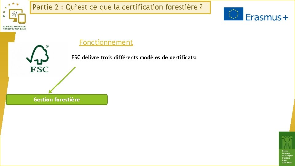 Partie 2 : Qu’est ce que la certification forestière ? Fonctionnement FSC délivre trois
