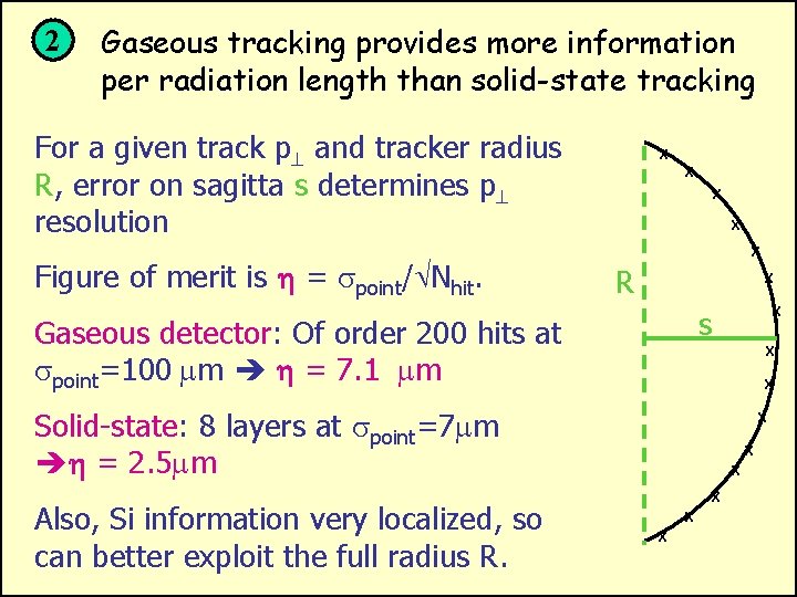 2 Gaseous tracking provides more information per radiation length than solid-state tracking For a