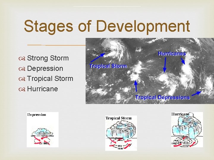 Stages of Development Strong Storm Depression Tropical Storm Hurricane 