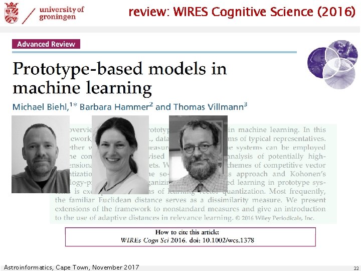 review: WIRES Cognitive Science (2016) Astroinformatics, Cape Town, November 2017 22 