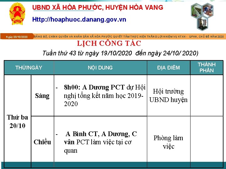 UBND XÃ HÒA PHƯỚC, HUYỆN HÒA VANG Http: //hoaphuoc. danang. gov. vn Ngày 20/10/2020