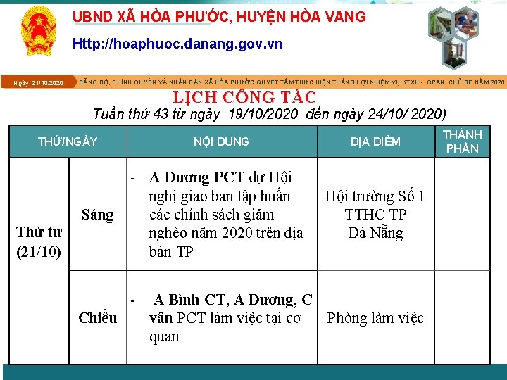 UBND XÃ HÒA PHƯỚC, HUYỆN HÒA VANG Http: //hoaphuoc. danang. gov. vn Ngày 21/10/2020