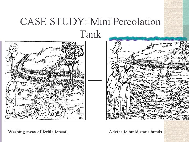 CASE STUDY: Mini Percolation Tank Washing away of fertile topsoil Advice to build stone