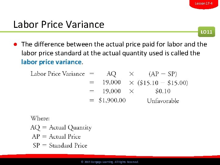 LESSON Learning Objectives 174 Standard Costs and Variance