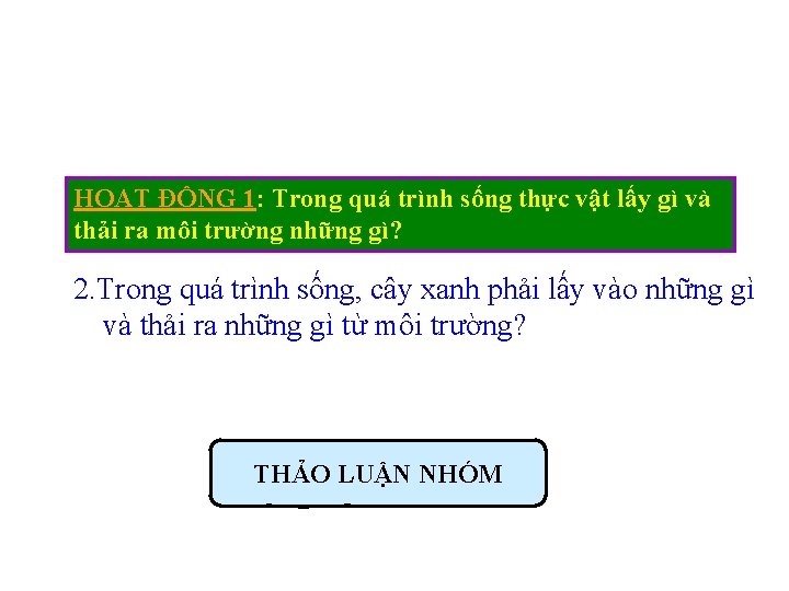 HOẠT ĐỘNG 1: Trong quá trình sống thực vật lấy gì và thải ra