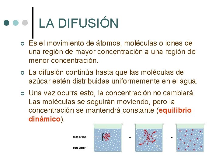 LA DIFUSIÓN ¢ Es el movimiento de átomos, moléculas o iones de una región