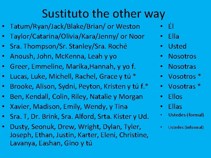 Sustituto the other way • • • Tatum/Ryan/Jack/Blake/Brian/ or Weston Taylor/Catarina/Olivia/Kara/Jenny/ or Noor Sra.