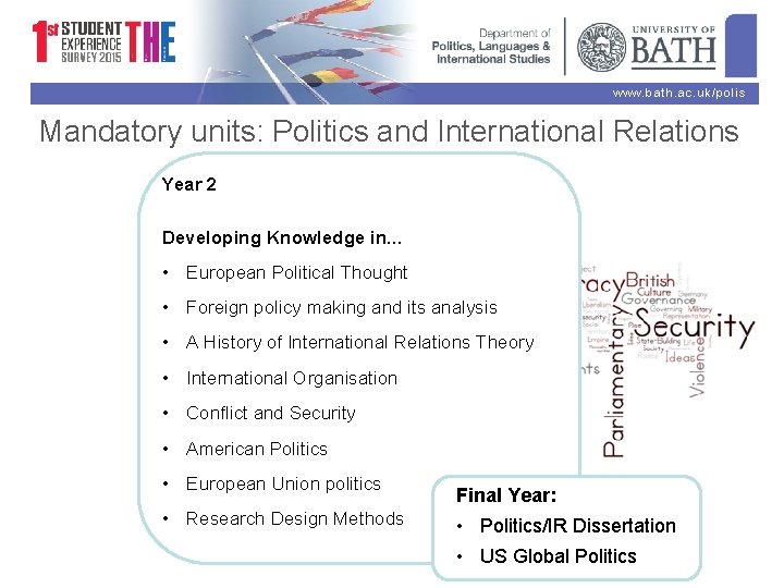 www. bath. ac. uk/polis Mandatory units: Politics and International Relations Year 2 Developing Knowledge