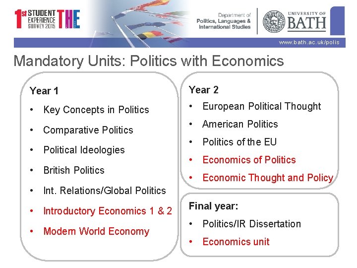 www. bath. ac. uk/polis Mandatory Units: Politics with Economics Year 1 Year 2 •
