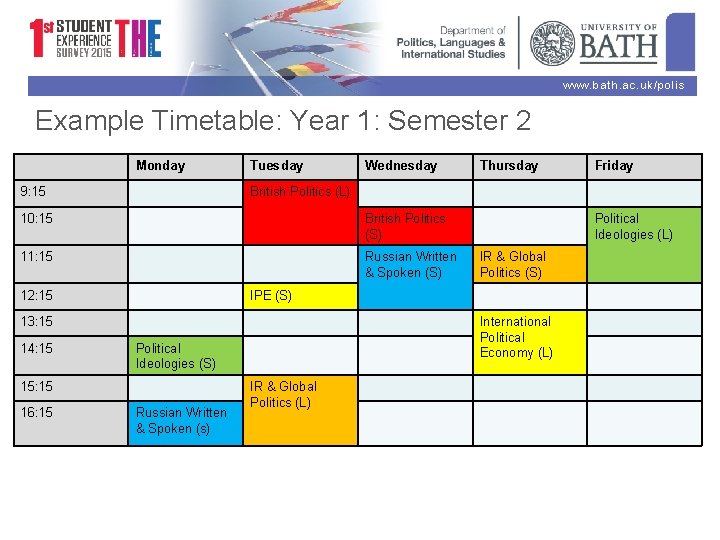 www. bath. ac. uk/polis Example Timetable: Year 1: Semester 2 Monday 9: 15 Tuesday