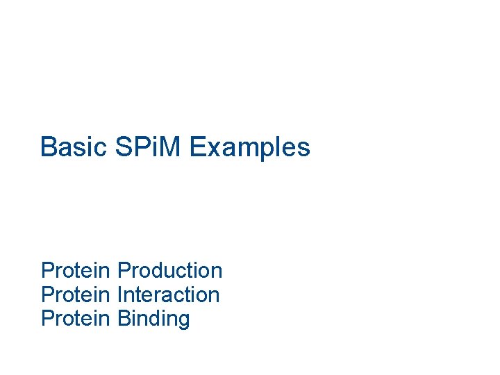 Basic SPi. M Examples Protein Production Protein Interaction Protein Binding Basic SPi. M Examples Protein Production Protein Interaction Protein Binding
