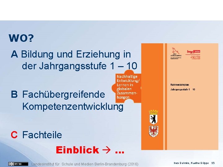 WO? A Bildung und Erziehung in der Jahrgangsstufe 1 – 10 B Fachübergreifende Kompetenzentwicklung