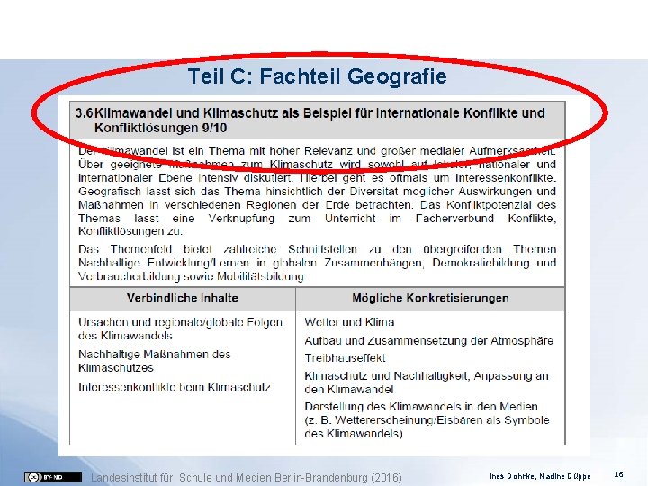 Teil C: Fachteil Geografie Landesinstitut für Schule und Medien Berlin-Brandenburg (2016) Ines Dohnke, Nadine