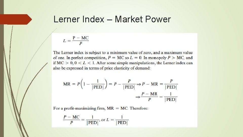 Lerner Index – Market Power 