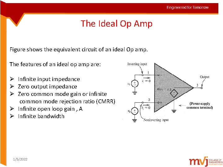 The Ideal Op Amp Figure shows the equivalent circuit of an ideal Op amp.