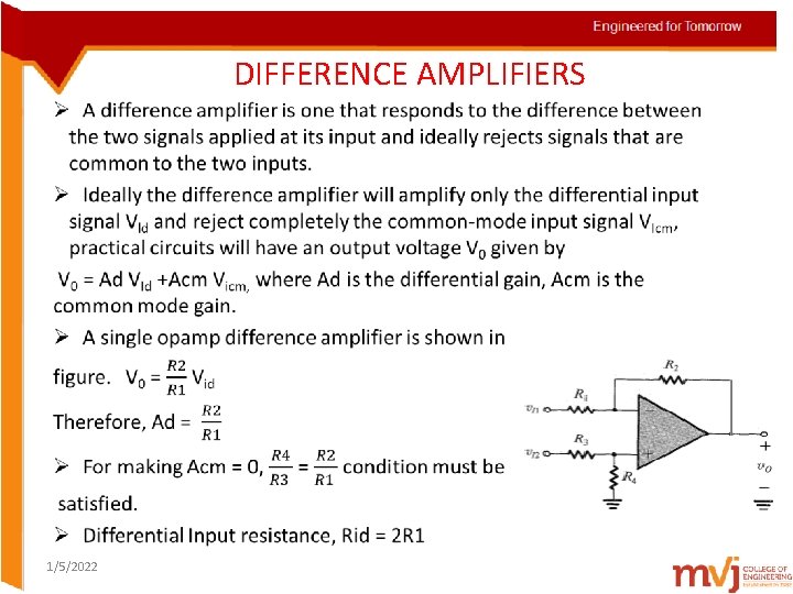 DIFFERENCE AMPLIFIERS • 1/5/2022 