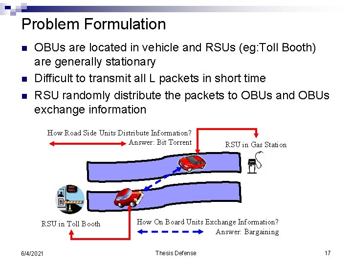 Problem Formulation n OBUs are located in vehicle and RSUs (eg: Toll Booth) are